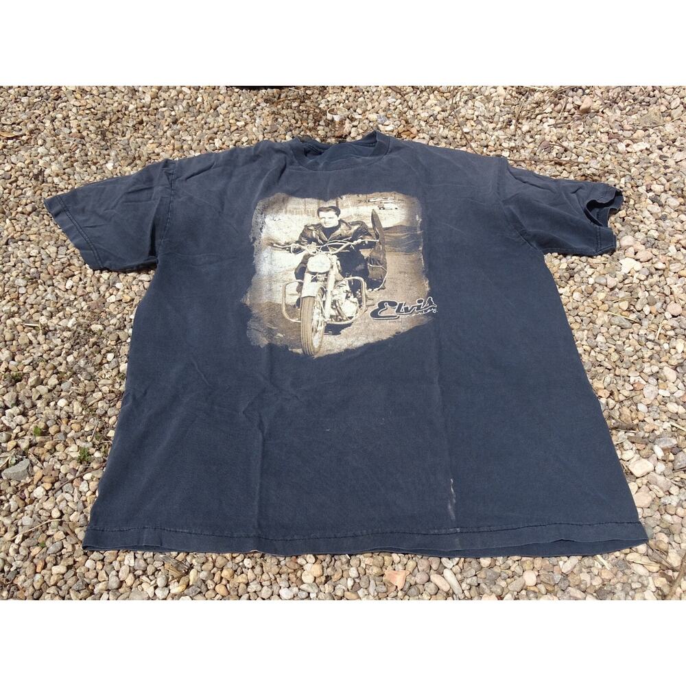 Vintage Elvis Motorcycle Faded Black Size XL Retro 90s Y2K Rock Music T Shirt